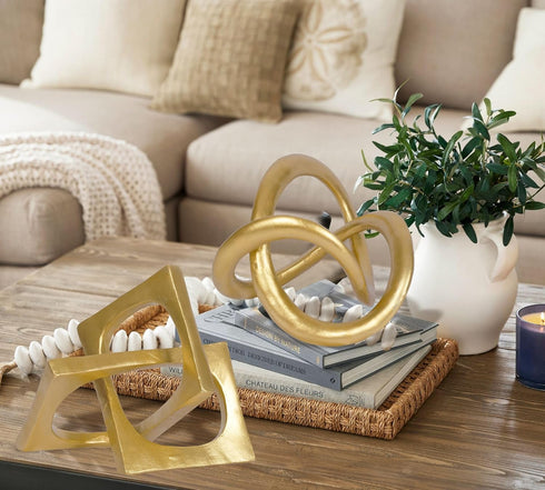 PUHOZN Modern Geometric Round Sculpture Gold Knot Statue Decor Tabletop Sculpture and Figurines Round Decorative