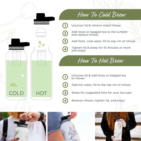 32oz, The Tea Spot Himalayan Tea Tumbler - Travel Bottle with Tea Infuser for Loose Leaf Tea or Iced Coffee