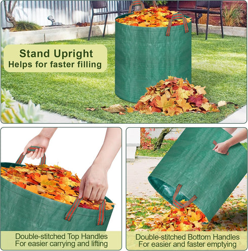 3 Packs 72 Remiawy Reusable Yard Waste Bags, Gallons Lawn and Leaf Garden Bags with Reinforced Carry Handles Heavy Duty