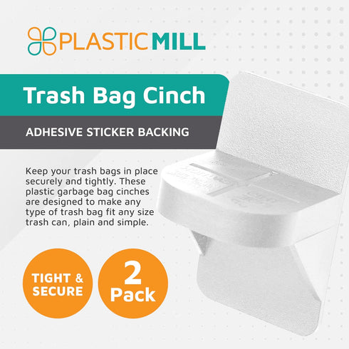 PlasticMill Trash Bags Cinch, White, 2 Pack, Holds Garbage Bags in Place, 3 Inches High, 2 Inches Out