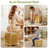 2-in-1 Bamboo End Table with Removable Cushion and Hidden Storage, Ottoman Side Table with Breathable Grid Design
