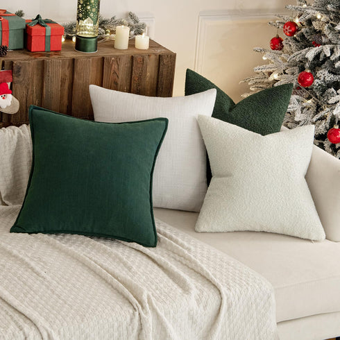 Pack 1 Decor,18x18 Inch MIULEE Textured Boucle Throw Pillow Cover Dark Green Accent Solid Lumbar Pillow Case Decorative
