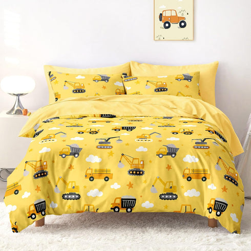 Wake In Cloud - Construction Car Bedding Set for Boys, Excavator Truck