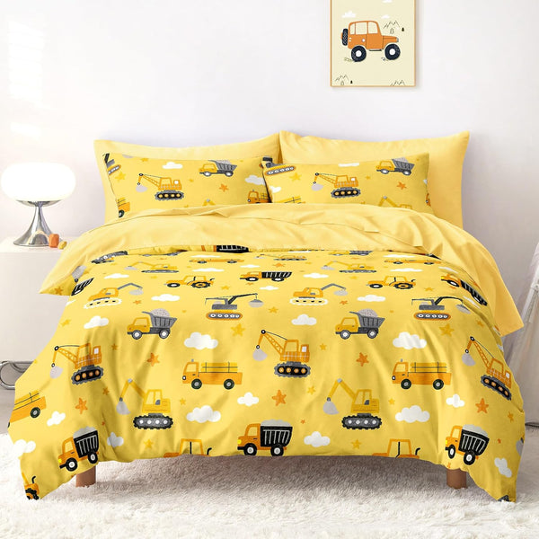 Wake In Cloud - Construction Car Bedding Set for Boys, Excavator Truck