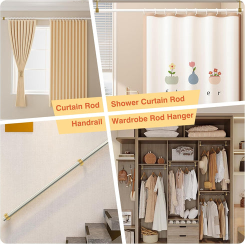 Alise 1'' Dia Curtain Rod Holder Bracket, Stainless Steel Gold Finish, 4 Pcs Wall Mount & Ceiling Mounted Brackets