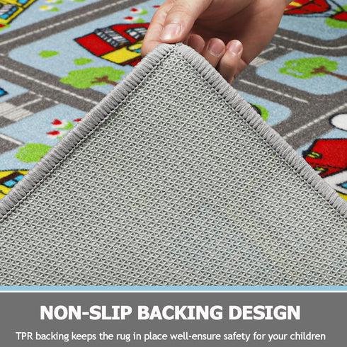 6.6x5.0ft Capslpad Kid Rug for Playroom Sky Blue Play Rug Traffic Road Car Play Mat Educational Learning Area Rug