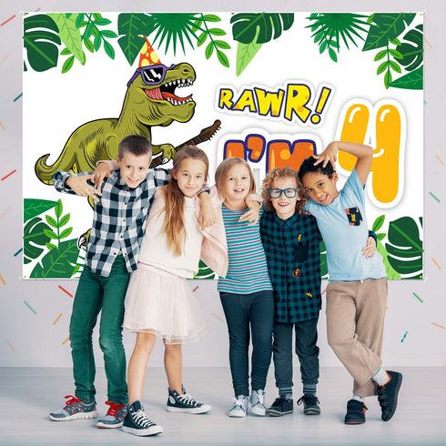 Rawr I'm 4 Backdrop Banner - 4th Dinosaur Birthday Decorations Party Supplies for Boys - 3.9 x 5.9ft