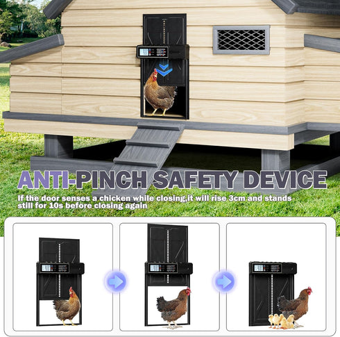 Anti-Pinch IPX45 Extra Large Automatic Chicken Coop Door, Battery Powered Chicken Door with Timer & Manual Control, LED