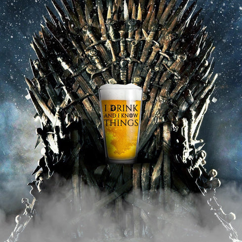 I Drink and I Know Things Beer Glass, 16 oz Funny Novelty Gift for Dad, Men, Friends, Made in USA