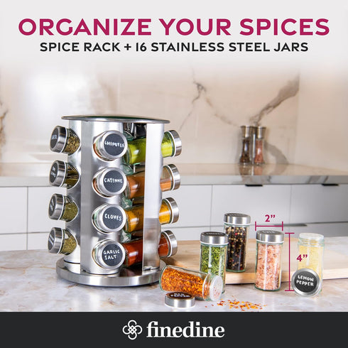 16 Pack FineDine: Stainless steel round spice rack