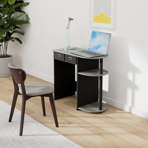 Furinno Go Green Home Laptop Computer Desk/Table with 2 Drawer Bins, French Oak Grey/Black