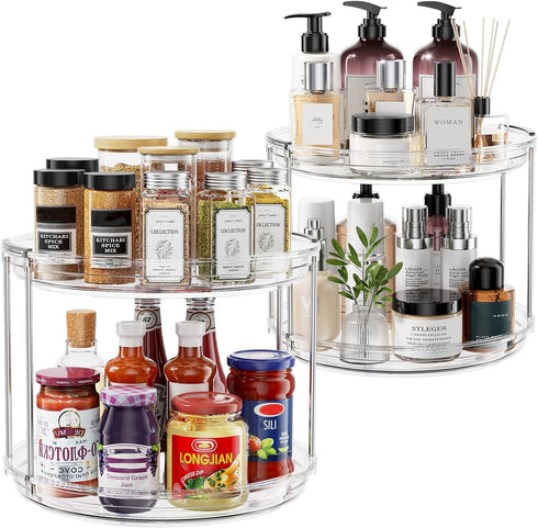 2 Pack 2 Tier Lazy Susan Turntable Organizer 9.25 inch, Rotating Spice
