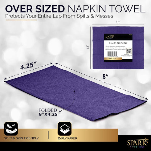 Dinner Napkins Disposable Guest Towels - Purple Beverage Napkins, Soft & Absorbent, 8” x 4.5”, Pack of 40 by Amcrate
