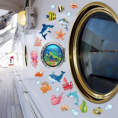 24 Pcs Cruise Door Decorations, Magnetic Ocean Sea Animals Stickers for Refrigerator and Party