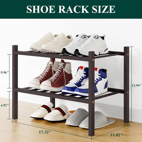 2 Closet, Smiry Shoe Rack, Tier Small Bamboo Shoe Organizer, Stackable Free Standing Wooden Shoe Storage Shelf