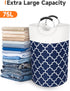 Large Laundry Basket, Collapsible Tall Hamper Bag with Handles, Waterproof Storage for College Dorm, Family (Blue) 75L