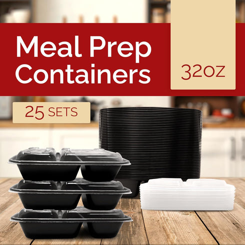 Reli. Meal Prep Containers 32 oz (25 Pack) 2 Compartment Meal Prep Containers Reusable, Microwave Safe | Plastic Togo Containers for Food | Meal Prep Container for Takeout, To Go, Leftover, Food Prep