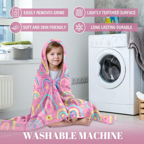 JOPJOLIW 30"X50" Rainbow Girls Hooded Bath Towel, Hooded Towel for Toddlers, Girls Beach Towel with Hood, Wearable