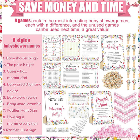 476 6 Sets 50 Mommy's 50 2 50 Sherr Pcs Wildflower Baby Shower Games Activities Card Pacifier Hunt Game Pacifier How