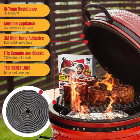 Wire Mesh Gasket Kit for Kamado Joe Classic - 150" Fiberglass Replacement Kit for Smoker Seal