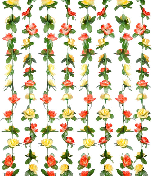 Miracliy 8Pcs 66FT Flower Garland, Orange and Champagne Artificial Rose Floral Vines for Wedding Decoration