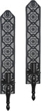 Vintage Black Wall Sconce Candle Holder with Intricate Pattern, Rustic Metal Taper