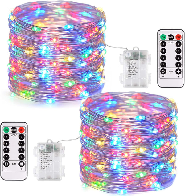 JMEXSUSS 2 Pack Multicolor Fairy Lights Battery Operated, Total 400 LED 132ft