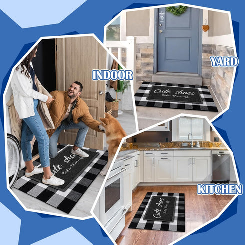 Geelin 2 Pcs Cute Shoes Take Them Off Doormat - 30'' x 18'' Rustic Buffalo Outdoor Rug, 43'' x 27.5'' Welcome Door Mats
