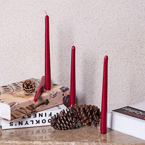 14 Pack Dark Red Taper Candles, 12 Inch Tall 3/4 Inch Thick, Burn 10 Hours (Burgundy)