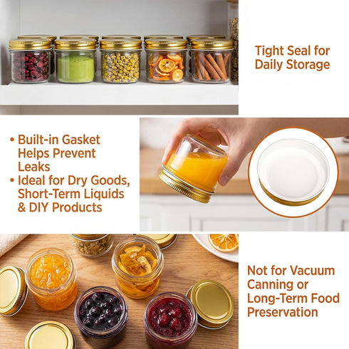 QAPPDA 4oz Home,Set 40 Glass Jars With Lids,Small Mason Jars Wide Mouth,Mini Canning Jars With Gold Lids
