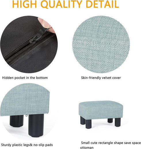 15x10.8x8.7inch Adeco Small Ottoman Footstool- Mordern Rectangle Soft Fabric Footrest