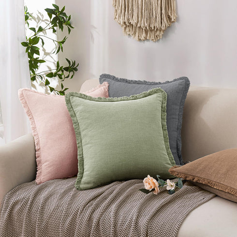 Chair,18x18 Inch Set 2,Sage Woaboy Decorative Linen Fringe Throw Pillow Covers Boho Farmhouse Soft Cushion Covers