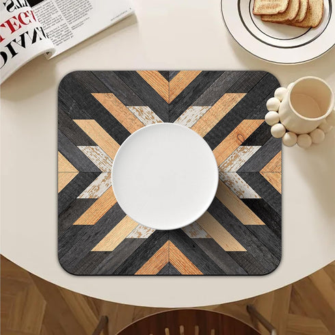Boho Western Dish Drying Mat, 16x17.5 Inch Southwestern Aztec Tribal Absorbent Kitchen Counter Mat, Coffee Maker Drainer