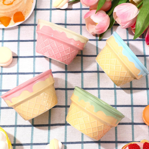 4 9 oz Summer Honeydak Pcs Ice Cream Ceramic Bowls Waffle Ice Cream Cups Reusable Sundae Dessert Snack Containers