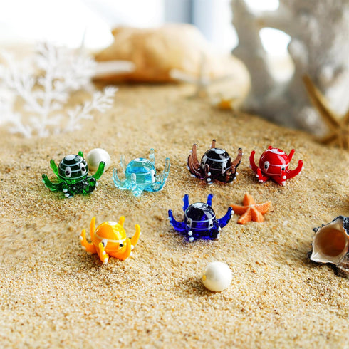 H&D HYALINE & DORA Multicolor Octopus Art Glass Blown Mini Sea Animal Figurine, Set of 6