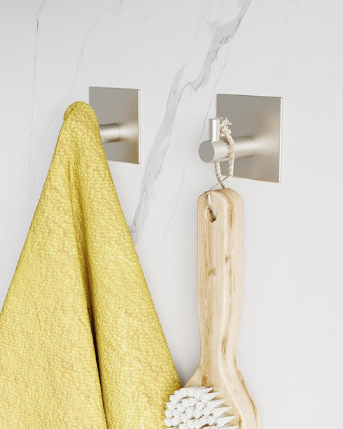 Paper Towel Holder Under Cabinet, SUS304 Stainless Steel, Self Adhesive or Wall Mounted (2 Towel Hooks, Silver)