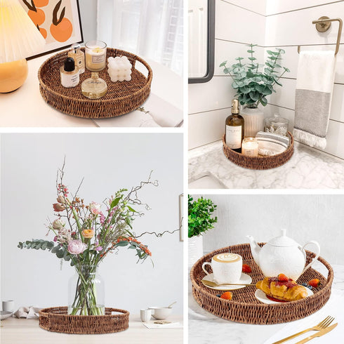 13.8 inch 35cm SEDISON Rattan Tray / Hand Woven Wicker Tray for Coffee Table Home Kitchen Decorative, Large Rattan