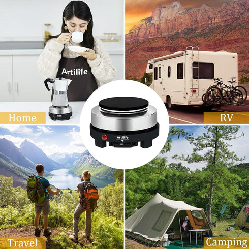 Artilife 500W Small Hot Plate, Mini Electric Portable Stove, Perfect Size for Moka Pot, 110V