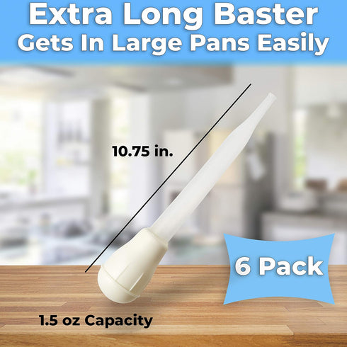 BPA Free Pro Grade Turkey Baster 6 Pack - Extra Large 11 Inch Bulb Basters with Measuring Lines for Cooking