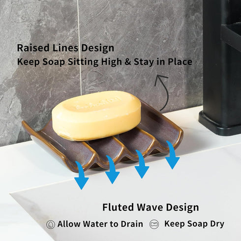 Ceramic Japanese Soap Dish, 5" x 3.9" Soap Holder for Shower, Bathroom, Kitchen, Easy Cleaning, Purple Soap Saver