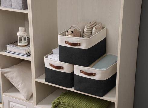 Closet 3 Pack) DECOMOMO Storage Baskets for Shelves - Fabric Storage Bins, Linen Organizers and Storage (Black & White