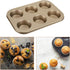 uxcell 6-Cup Non-Stick Cupcake Pan, Round Carbon Steel Baking Molds for Muffins and Cakes, Gold