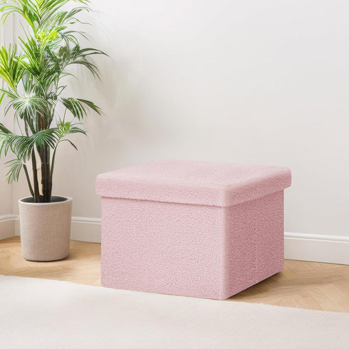 16.5L 12.6W 12.6H PINPLUS Sherpa Storage Ottoman Footrest Stool - Plush Foldable Cube with Hidden Compartment