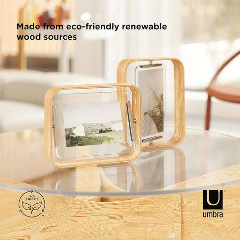 Umbra Bellwood Desk Frame, Rotating Floating Picture Frame, Horizontal or Vertical, 4x6in, Natural Finish