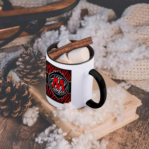 3dRose Wicked Red Zebra Initial Letter M Mug, Two Tone, 11 oz, Black/White