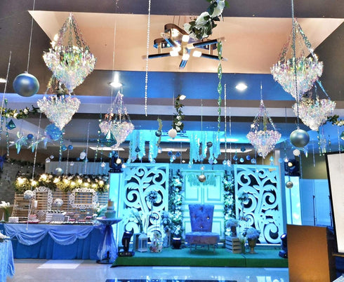 Frozen Hanging Decorations Iridescent Chandelier Shaped Foil Ceiling Hanging Ornament for Bridal Shower Wedding