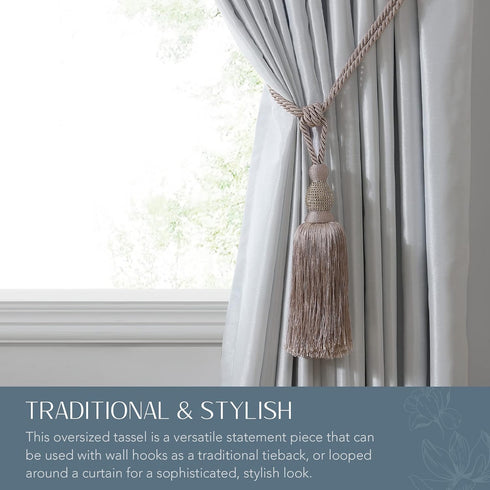 Elrene Home Fashions Julia Rhinestone Tassel Curtain Tieback, 26", Mauve