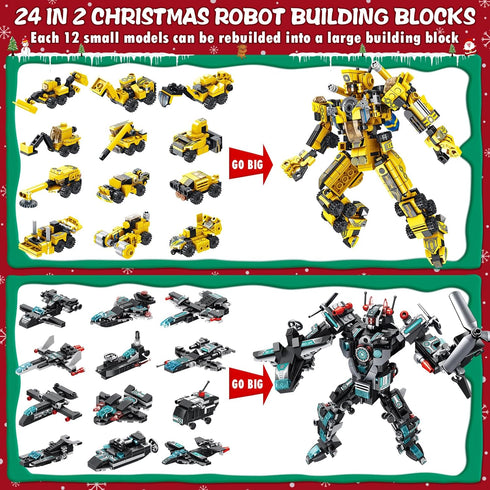 Asoulin 2025 24 Countdown 25-In-1 6+ Advent Calendar Boys, Days STEM Robot Building Blocks Christmas Calendar Gift Box