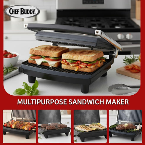 Panini Press Gourmet Grilled Cheese and Sandwich Maker - Electric Indoor Grill with Drip Tray for Healthy Cooking