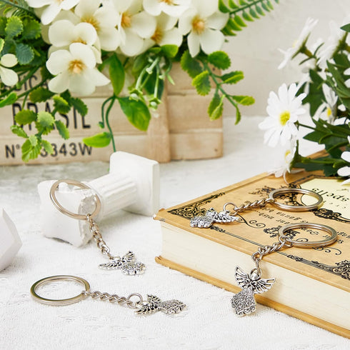 Taiyin 100 Pcs Guardian Angel Keychain - Silver Angel Charm Key Ring Pendant for Women Girls Funeral Party Gifts
